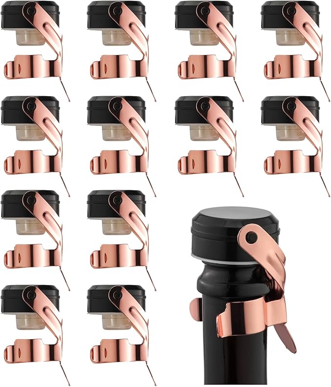 WOTOR Champagne&Wine Bottle Stoppers Stainless Steel with Food Grade Silicone, Leak Proof Keep Fresh Reusable Saver, Cork Suitable for Wine, Champagne, Cava, Prosecco and Sparkling (12 Pack Rosegold)