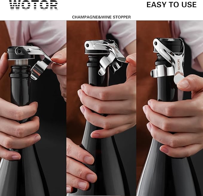 WOTOR Champagne&Wine Bottle Stoppers Stainless Steel with Food Grade Silicone, Leak Proof Keep Fresh Reusable Saver, Cork Suitable for Wine, Champagne, Cava, Prosecco and Sparkling (12 Pack Silver)