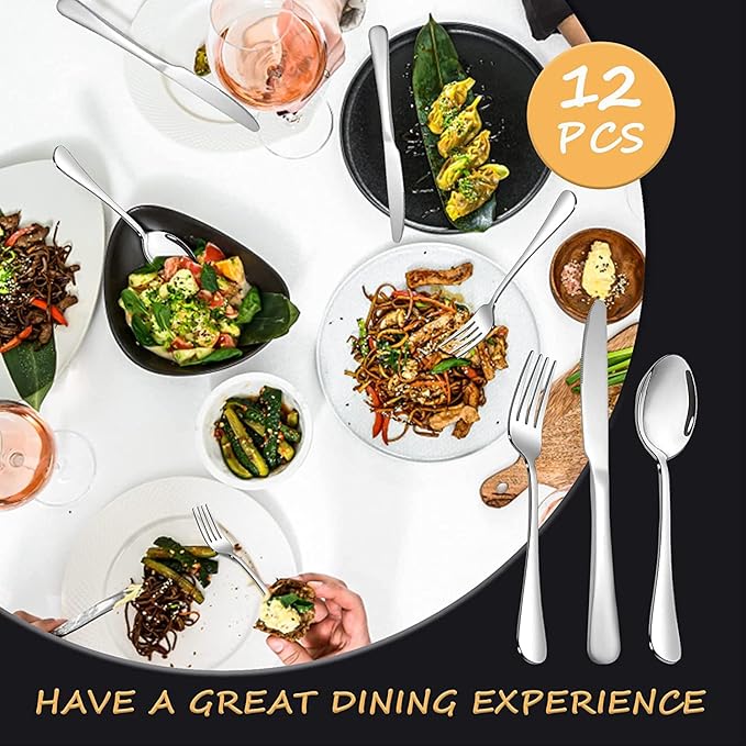 Silverware Set,SANTUO Stainless Steel Knives Spoon Forks Set for Home, Kitchen and Restaurant, Mirror Polished& Dishwasher Safe (18pcs Silverware set)