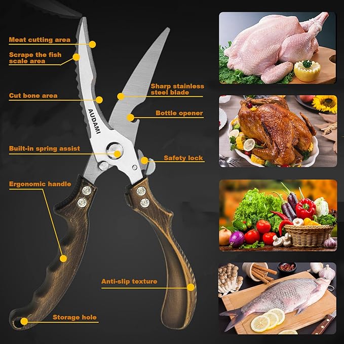 Premium Kitchen Shears 2-Pack Heavy Duty Poultry & Meat Scissors, Bone Shears for Cooking