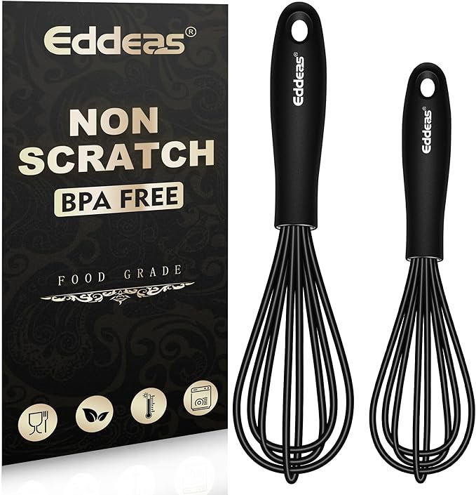 Silicone Mini Whisk, Small whisks Non-Stick Tiny Whisks set of 2(5.5in & 7.5in)-Heat Resistant (450°F) Whisks, Balloon Egg Beater Perfect for Whisking, Beating, Mixing, Blending, Black