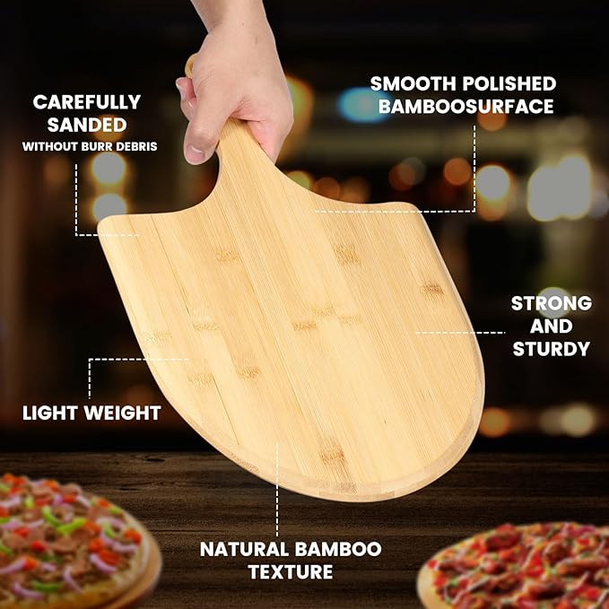 4Pack Natural Bamboo Pizza Spatula, Pizza Peel 11 Inch, Wooden Pizza Spatula Paddle Board for Home Pizza Cutting,Cheese, Bread,Fruit,Vegetable Oragaznie (4)