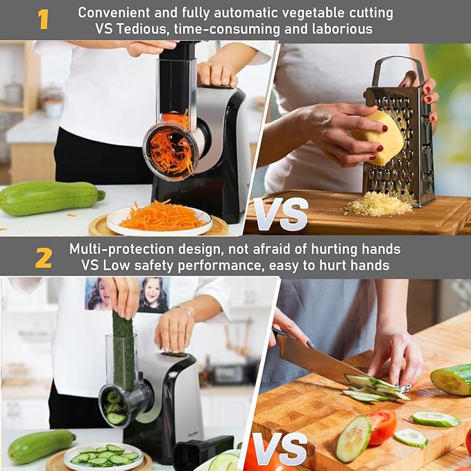 Homdox Electric Cheese Grater 5 in 1 Professional Electric Slicer Shredder 150W Cheese Grater One-Touch Control Salad Maker for Home Kitchen Use, Electric Salad Machine for Cheese, Fruits, Vegetables