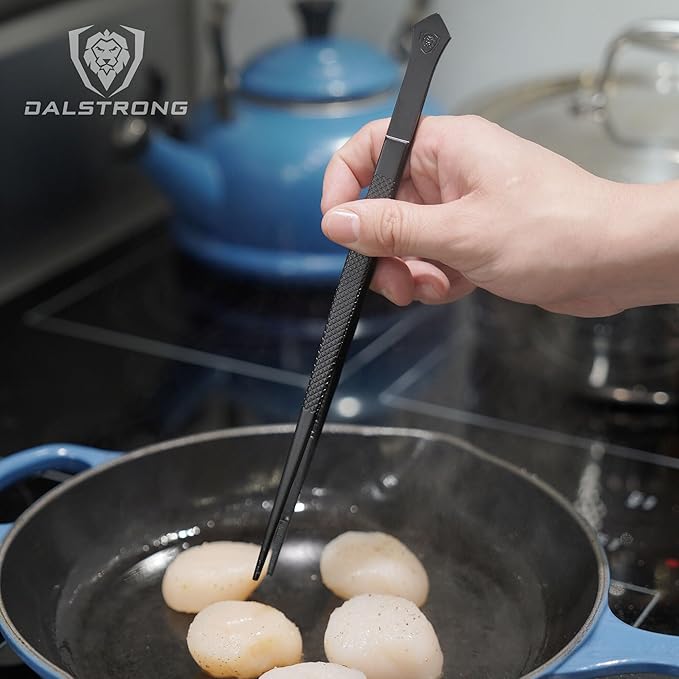 DALSTRONG Professional Plating Tweezers - 2 Piece Set - 10 inch Straight+Wide Tip High-Precision - Black Titanium Coating - Plating, Multi-use - 304 Stainless Steel - Culinary Fine Use - Kitchen Tongs