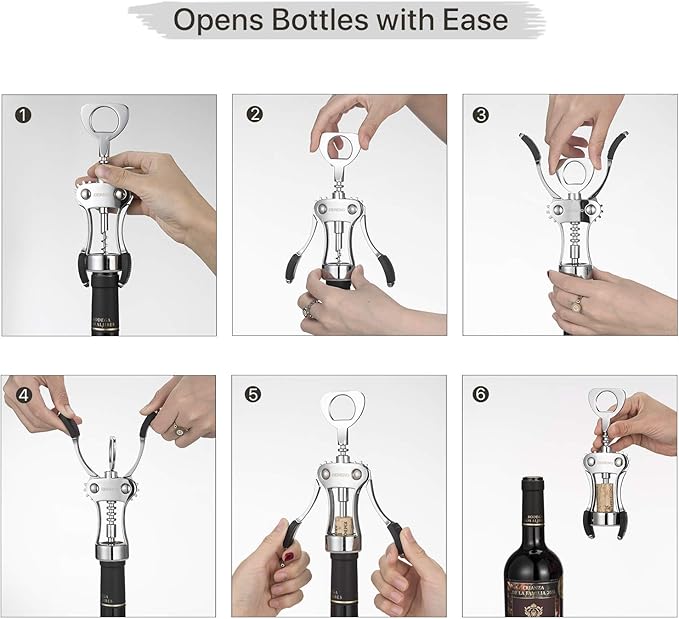 Beneno Wine Opener, Zinc Alloy Premium Wing Corkscrew with Multifunctional Bottles Opener, Sharp Wine Corkscrew with Ergonomic Non-Slip Wing Handle, Upgrade