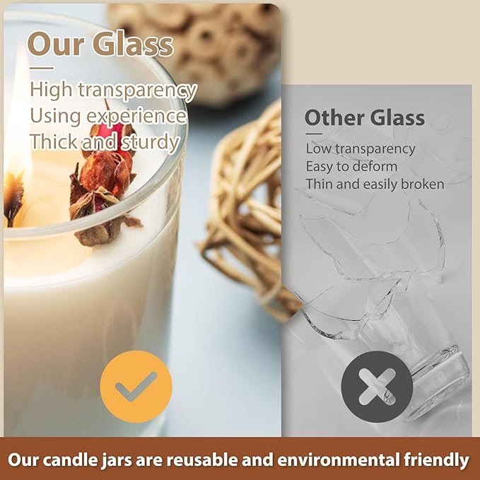 Thick Candle Jars for Making Candles 12 Pcs, 14 OZ Empty Jars with Wood Lids for Candle Making, Sample Container, White
