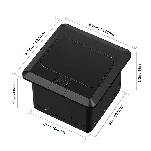 KYHSHJ Pop Up Floor Electrical Outlet Box Kit,20 Amp Stainless Steel TR Tamper-Resistant Duplex Receptacle Outlet, Corrosive Resistant Hardware,ETL Listed, Black