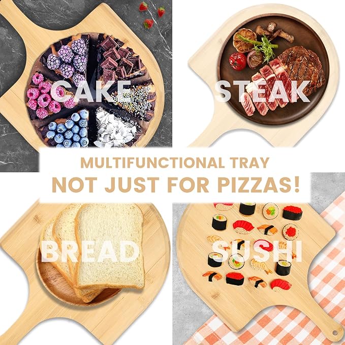 4Pack Natural Bamboo Pizza Spatula, Pizza Peel 11 Inch, Wooden Pizza Spatula Paddle Board for Home Pizza Cutting,Cheese, Bread,Fruit,Vegetable Oragaznie (4)