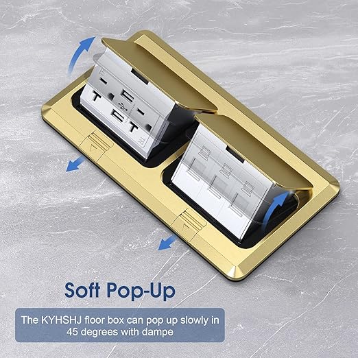 KYHSHJ Dual Pop-Up Floor Electrical Outlet Box Kit,20 Amp Stainless Steel USB TR Receptacle Outlet,3-Port RJ45 Datacom Receptacle,Waterproof Gasket with IP44 Waterproof Rating, ETL Listed, Brass