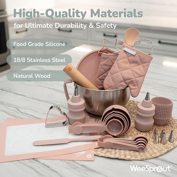 Ultimate Baking Kit for Kids - Kids Baking Set with Child Sized Utensils - Includes Apron, Oven Mitts, Silicone Mats & Liners - Perfect Cooking Set for Ages 6-12 - Gift for Children Green