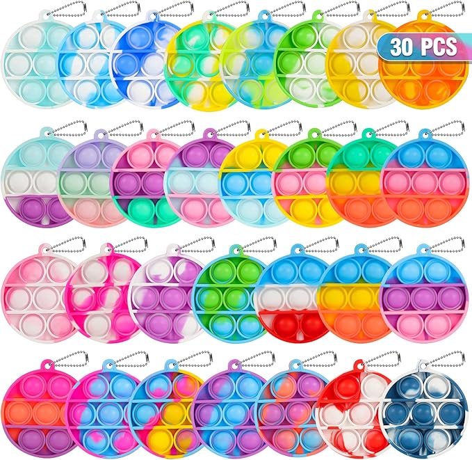 Pop Fidget Toys Bulk Its Party Favors for Kids 4-8 8-12 30 PCS Mini Pop Keychain It Sensory Fidget Toy Pack Fidgets for Classroom Prizes Students Kids Carnival Birthday Goodie Bag Stuffers Fillers