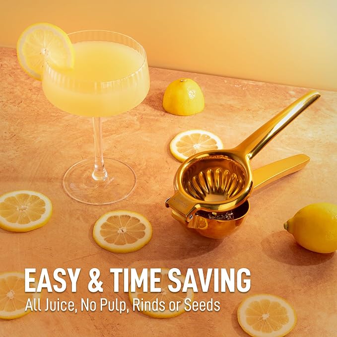 Zulay Kitchen Lemon Squeezer Stainless Steel - Premium Quality, Heavy Duty Solid Metal Squeezer Bowl - Large Manual Citrus Press Juicer and Lime Squeezer Stainless Steel - Gold