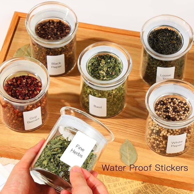 ZENS 10oz Glass Jars with Airtight Lid, 4 Pack Glass Kitchen Canisters Set for Spice, Loose Tea, Small Clear Glass Storage Jars with Labels for Herbs, Sugar