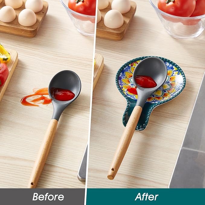 vancasso Ceramic Spoon Rest Sets of 2 for Stove Top, 7.7 Inch Cooking Spoon Holder for Kitchen Counter Decor, Spoon Holder for Coffee Spoon Rest, Spoon Cradle, Spatula, Spoons or Tongs, Dark