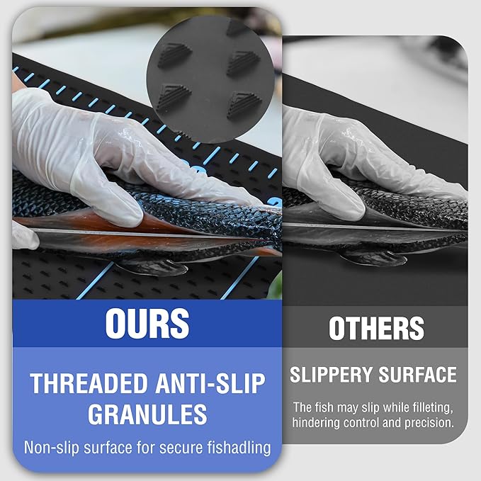 FLISSA 33" Non-Slip Fish Fillet Mat with Storage Bag, Portable & Durable Fish Cleaning Mat, Measuring Scale for Easy Filleting, Cleaning, and Cutting, Ideal Fishing Gift