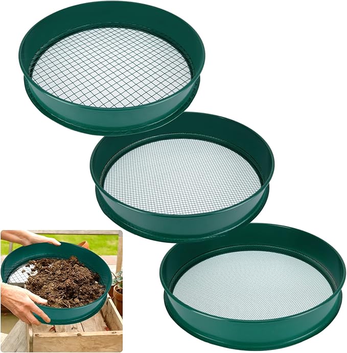 Soil Sifter, 3PCS Soil Sifter Set for Gardening, Stainless Steel Sifter(1/2", 1/4", and 1/8")