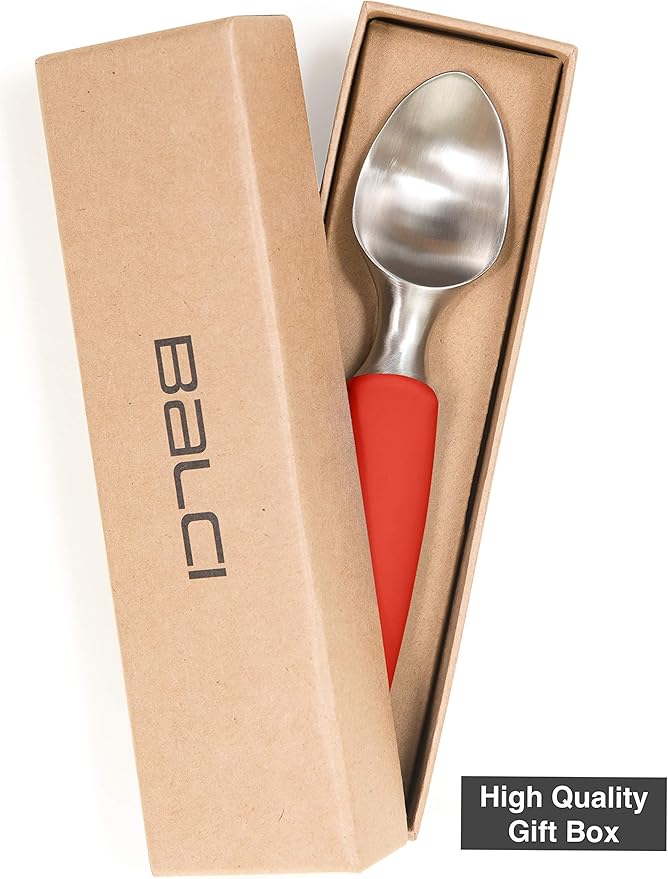 BALCI Ice Cream Scoop - Heavy Duty Stainless Steel Icecream Scooper With Non-Slip Rubber Grip - Professional Metal Ice-Cream Spade - Dishwasher Safe – Red