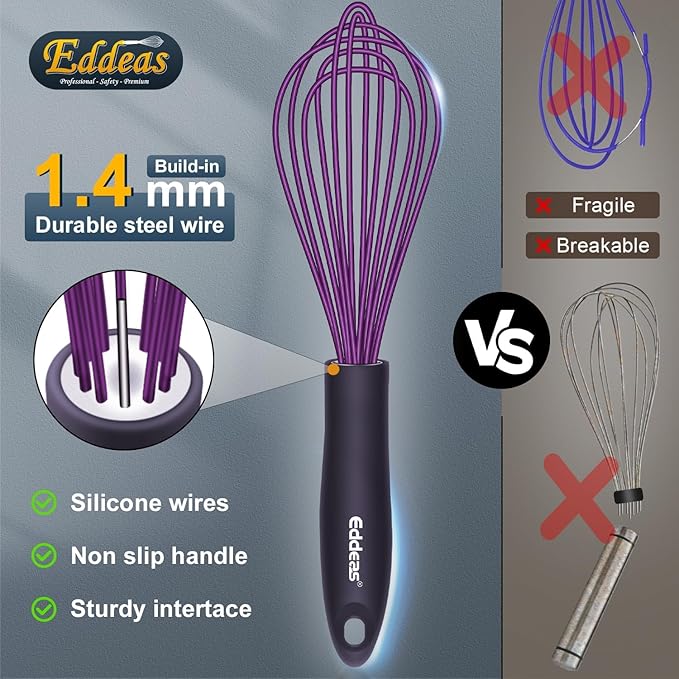 Whisk Eddeas Silicone Whisk Set of 6.Silicone whisks for cooking non Scratch.BPA Free and Dishwasher Whisk.7+9+11inch Colorful Wisk Great for cooking and Baking.(6pcs )