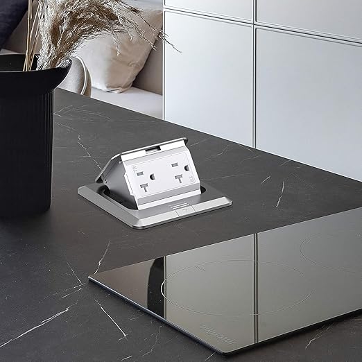 KYHSHJ Pop Up Floor Electrical Outlet Box Kit,20 Amp Stainless Steel TR Tamper-Resistant Duplex Receptacle Outlet, Corrosive Resistant Hardware,ETL Listed, Silver
