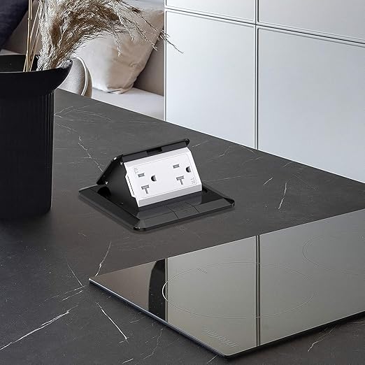 KYHSHJ Pop Up Floor Electrical Outlet Box Kit,20 Amp Stainless Steel TR Tamper-Resistant Duplex Receptacle Outlet, Corrosive Resistant Hardware,ETL Listed, Black