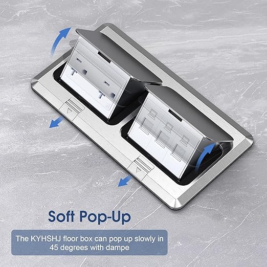 KYHSHJ Dual Pop-Up Floor Electrical Outlet Box Kit,20 Amp Stainless Steel TR Tamper-Resistant Duplex Receptacle,3-Port RJ45 Datacom Receptacle,Silver