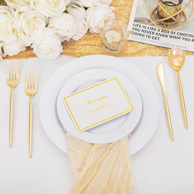 Supernal 180PCS Gold Plastic Silverware Gold Silverware Disposable Cutlery Plastic Utensils Heavy Duty Disposable Utensils Includes: 60 Knives, 60 Forks and 60 Spoons for Party, Birthday, Wedding