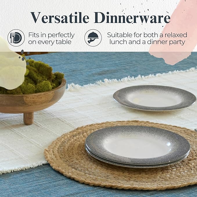 Portmeirion Potter's Mist 8" Dinner Plate (Set of 4) - Handcrafted Earthenware Plates with Accent Rim, Microwave & Dishwasher Safe - Ideal Tableware for Modern & Traditional Dining (Grey Mist)