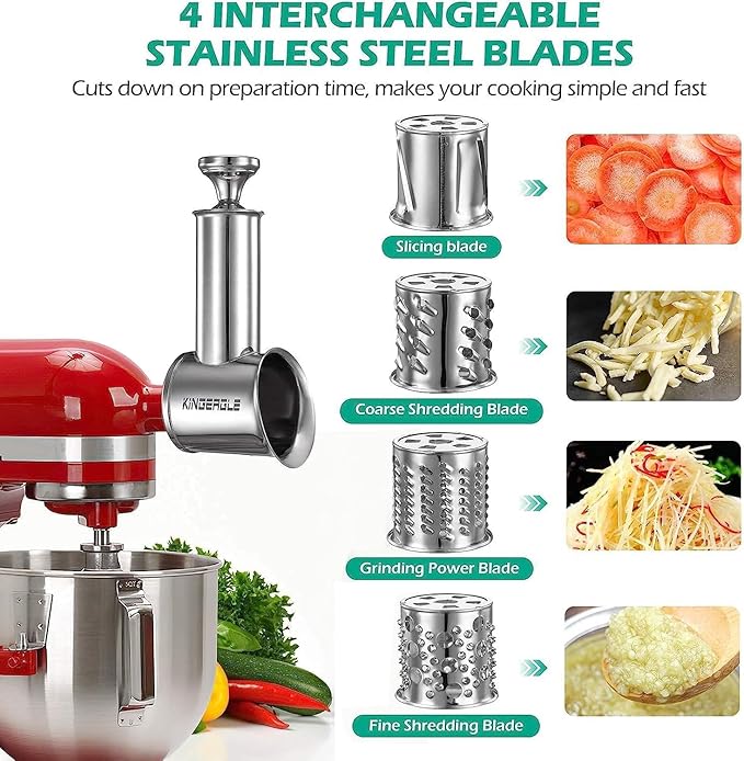 Stainless Steel Slicer Shredder Attachment for KitchenAid Mixer, Cheese Grater Attachment, Food Slicer for KitchenAid Mixer, Accessories for Kitchenaid
