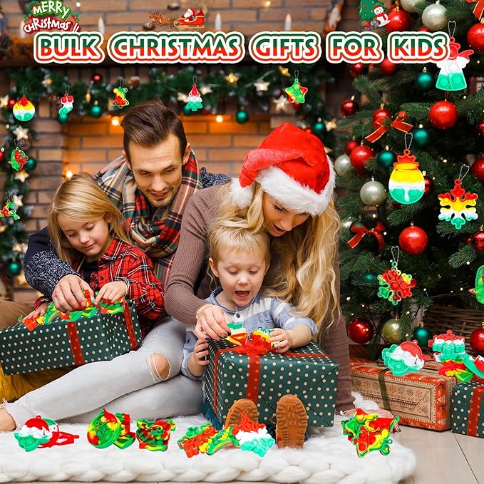Christmas Pop Fidget Toys Bulk Its Christmas Party Favors for Kids 30 Pack Mini Pop Keychain It Stocking Stuffers for Kids Goodie Bag Stuffers Fidgets for Classroom Prizes Student Birthday Party Gifts