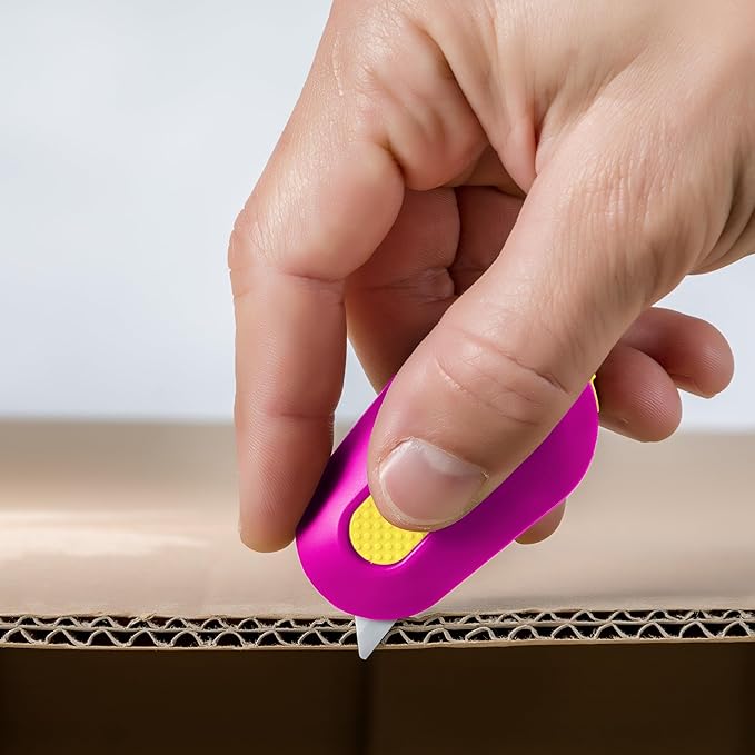 Slice Mini Box Cutter | Manual Retracting | Safe Ceramic Box Cutter Lasting 11x Longer than Metal | Box Opener | 1 Pack | Fuchsia