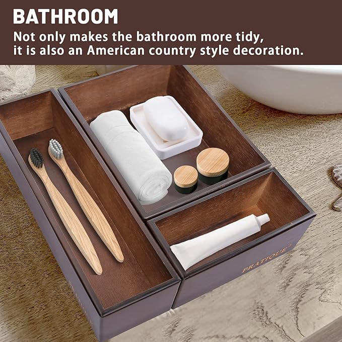 Bamboo Drawer Organizer - Kitchen Utensil Organizer Silverware Tray Cutlery Holder,Office Desk Supplies and Accessories,8.9 * 3 * 2.6,Nut-brown