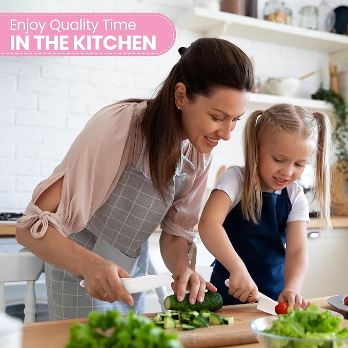 Zulay 3-Piece Kids Knife Set for Real Cooking & Baking - Toddler Knives for Cutting Fruits, Veggies, & Cake - Children’s Montessori Knife with Serrated Edges - Safe & Fun Lettuce Knife (Pink)
