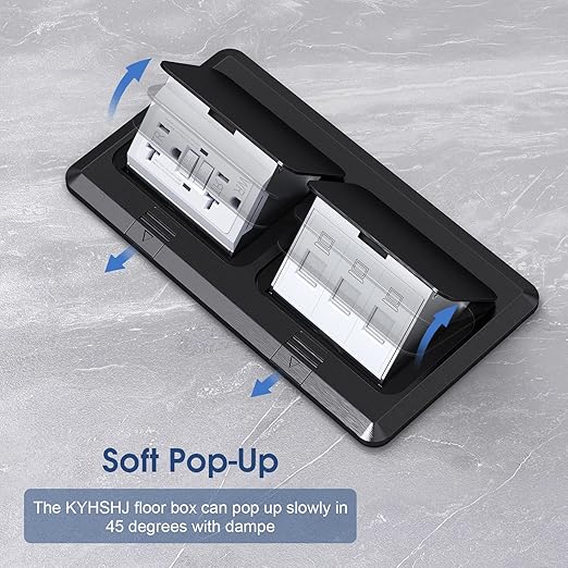 KYHSHJ Dual Pop-Up Floor Electrical Outlet Box Kit,20 Amp Stainless Steel GFCI TR Receptacle Outlet,3-Port RJ45 Datacom Receptacle, Black