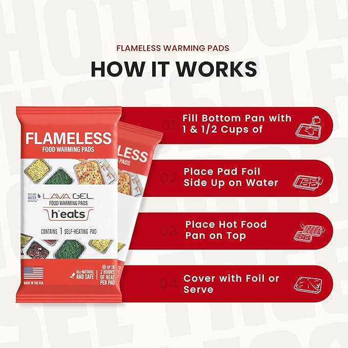 Flameless Food Warming Pads (6 Pack) - Food Warmers for Parties Buffet Disposable - Party Buffet Servers and Warmers for Half Size Pans - Heating Pads for Chafing Dish- Must-Have Catering Supplies