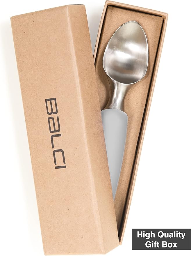 BALCI Ice Cream Scoop - Heavy Duty Stainless Steel Icecream Scooper With Non-Slip Rubber Grip - Professional Metal Ice-Cream Spade - Dishwasher Safe – Grey