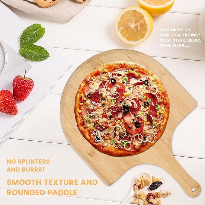 4Pack Natural Bamboo Pizza Spatula, Pizza Peel 11 Inch, Wooden Pizza Spatula Paddle Board for Home Pizza Cutting,Cheese, Bread,Fruit,Vegetable Oragaznie (4)