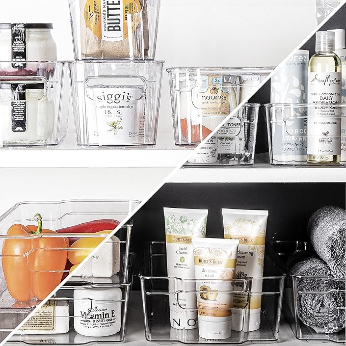 BINO Stackable Multi-Use Storage Organizer Bins, Plastic , BPA-Free, THE STACKER COLLECTION For Pantry / Home Organization, Fridge / Freezer Organizer - 8 Pack