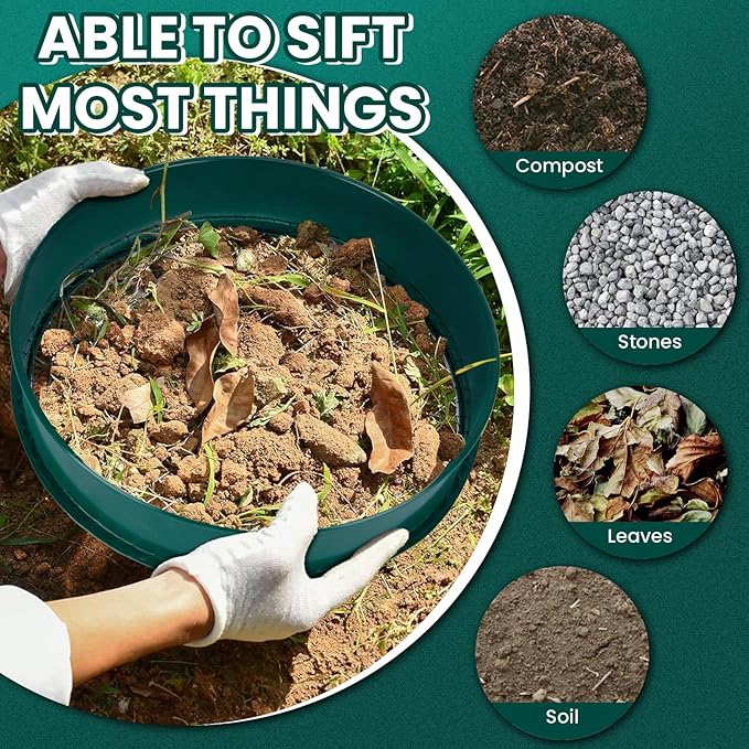 Soil Sifter, 3PCS Soil Sifter Set for Gardening, Stainless Steel Sifter(1/2", 1/4", and 1/8")