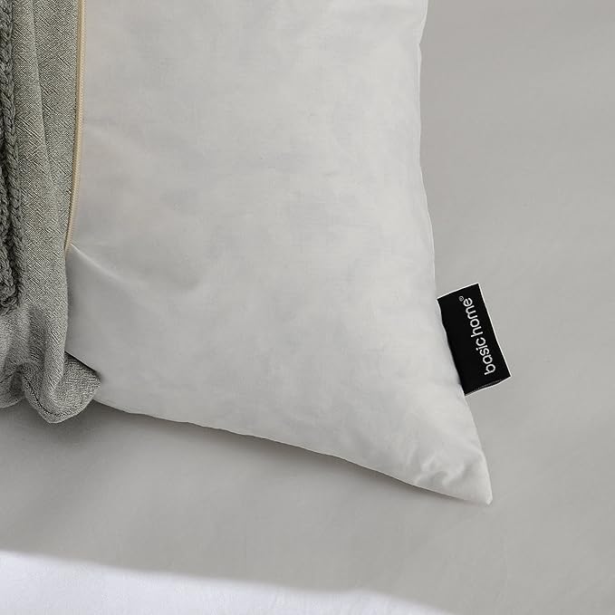 Basic home14x24 Decorative Throw Pillow Inserts-Down Feather Pillow Inserts-Oblong-Cotton Fabric-Set of 2-White.