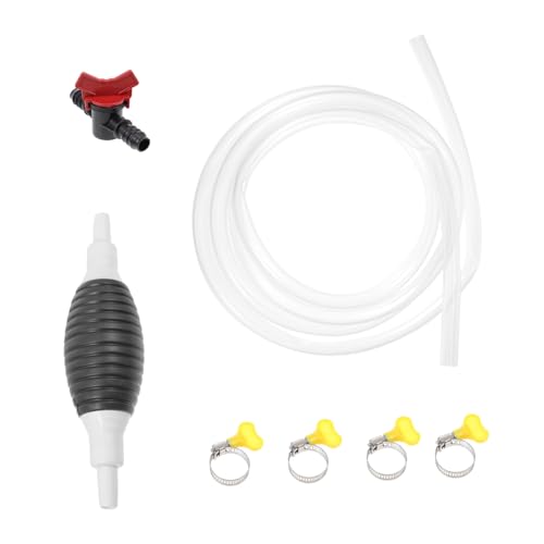 Manual Fuel Transfer Pump with Hose Hand Siphon Device for Cars Motorcycles and Fish Tanks Portable Oil Absorber Kit with Air Bulb and Clamps for Easy Manual Liquid Transfer