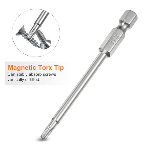 HARFINGTON 2pcs T15 Security Torx Bit 1/4" Hex Shank 3" Long S2 Steel Magnetic Tamper Resistant Star Bits Screwdriver Torx Head with Hole for Driver Drill Bits Remove Fastening Screws - size: T15