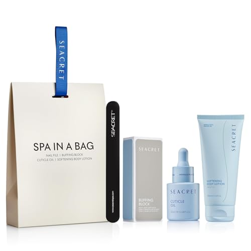 SEACRET NAIL CARE COLLECTION: Dead Sea Mineral Fingernail & Toenail DIY Salon Manicure Treatment Set with File, 3-Way Buffer Block for Shine, 1 Oz Cuticle Oil, & 6.8 Oz Body Lotion Kit
