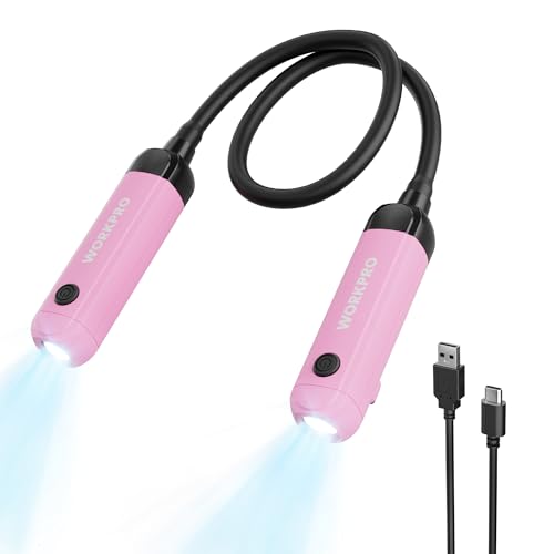 WORKPRO Rechargeable Neck Light, 3 Brightness Hands-Free Neck Work Light | Hands-Free Lighting, Bendable Silicone Arm, Neck Reading Light, for Mechanics, Camping, DIY Projects, Crafting, Pink Ribbon - color: Pink