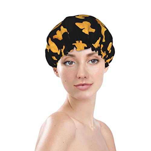 Cute Dinosaur Chicken Nuggets Shower Cap Reusable Double Waterproof Layers Bathing Shower Hat Hair Protection Shower Hat