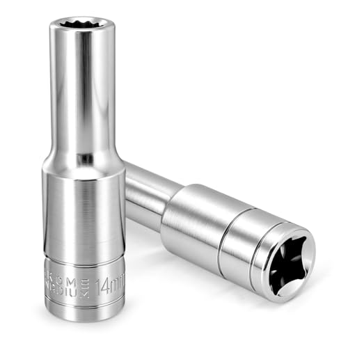 2 Pcs 1/2" Drive 14mm Deep Impact Socket | Anti-Rounding 12 Point Design, Square Chamfered Opening, Easy Removal of Axle Nut - color: Deep, size: 14mm
