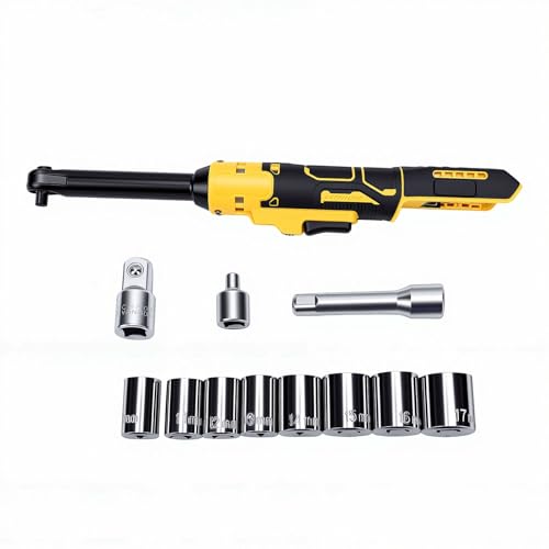 Cordless Ratchet Wrench, 3/8 in Electric Ratchet with 74ft.lbs Torsion and 6.3 in Extended Head, for Automotive Repair, with Adapters and Extension Bar