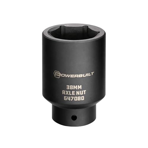 Powerbuilt 38mm Axle Nut Socket, 1/2 Inch Drive, Use with Impact Wrench, 12 Point, Remove Axle Shaft Nut - 647080 - size: 38mm