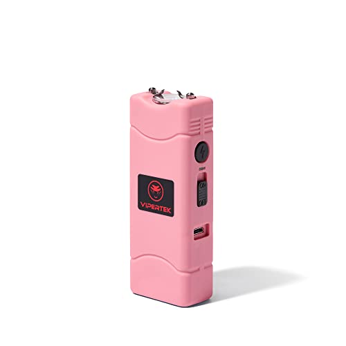 VIPERTEK VTS-881 Micro Stun Gun for Self Defense Rechargeable with LED Flashlight, Pink
