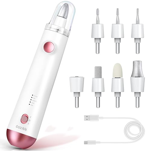 Electric Nail Drill, 8-in-1 Cordless Electric Nail File with LED Light, 5 Speeds Rechargeable Manicure and Pedicure Kit Hand Foot Care Tool for Nail Grinder Trim Polish for Women Baby