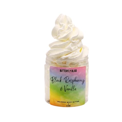 Black Raspberry & Vanilla Whipped Body Butter, natural lotion, organic, 8oz jar, made with shea butter, mango butter, coconut oil, almond oil